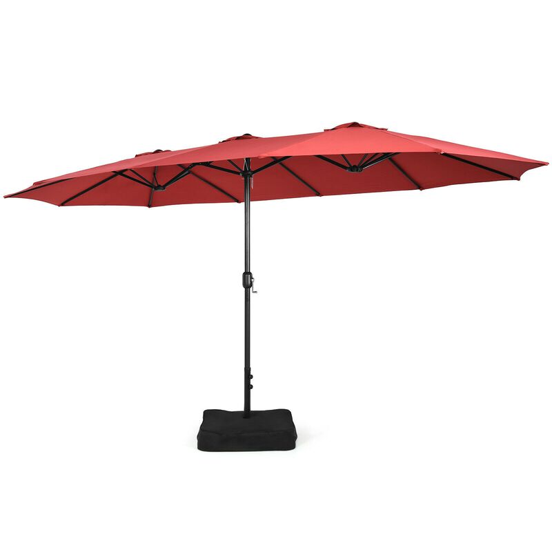 Double-Sided Patio Umbrella with Crank Handle and Base image number 0