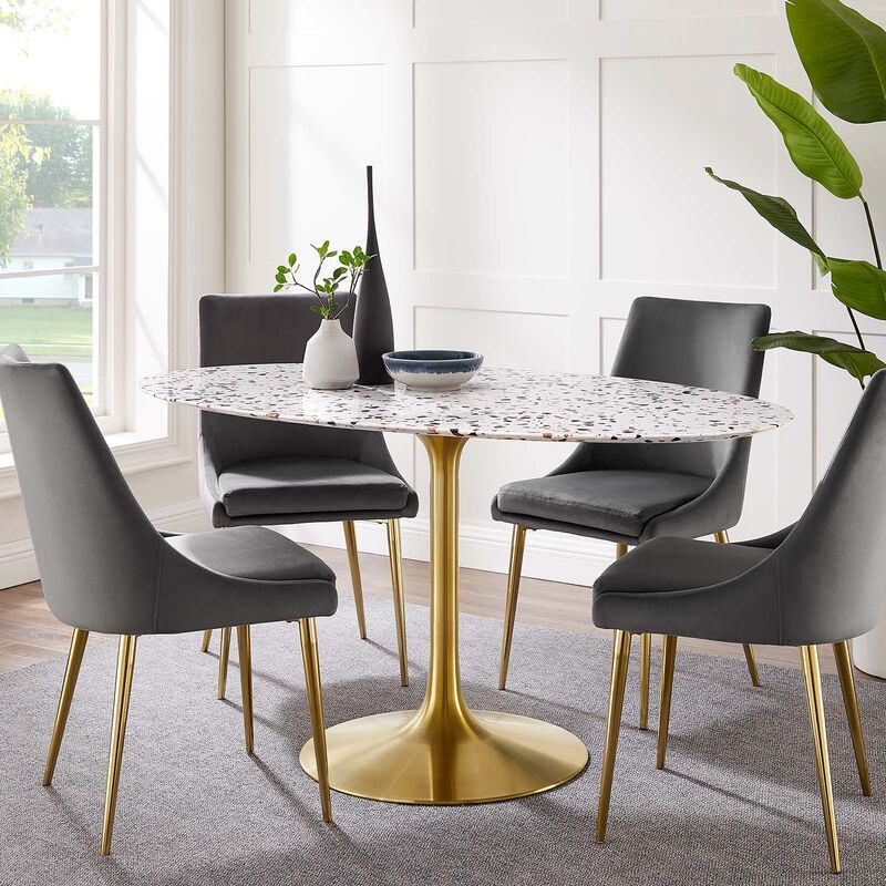Modway - Lippa 60" Oval Terrazzo Dining Table Gold White image number 1