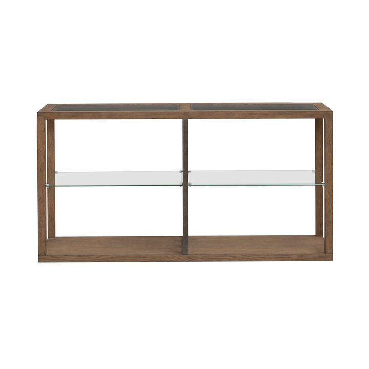 Liberty Furniture Bayhill Trellis Sofa Table for Living Room - Honey w/ Black Metal Accents