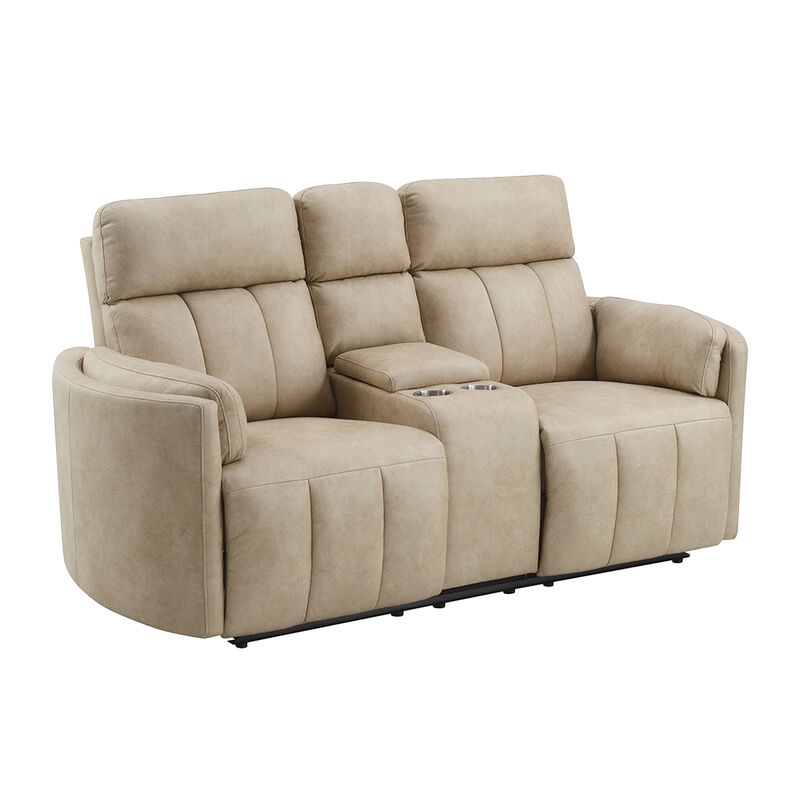 Sonny Manual Motion Recliner Loveseat with Console, Dark Beige Microfiber image number 0