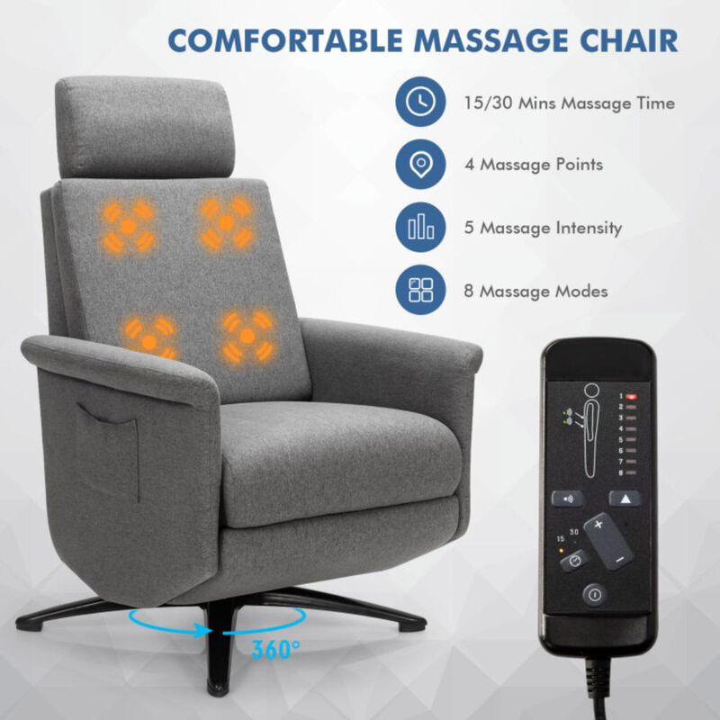 Hivvago Swivel Massage Recliner Single Sofa with Adjustable Headrest
