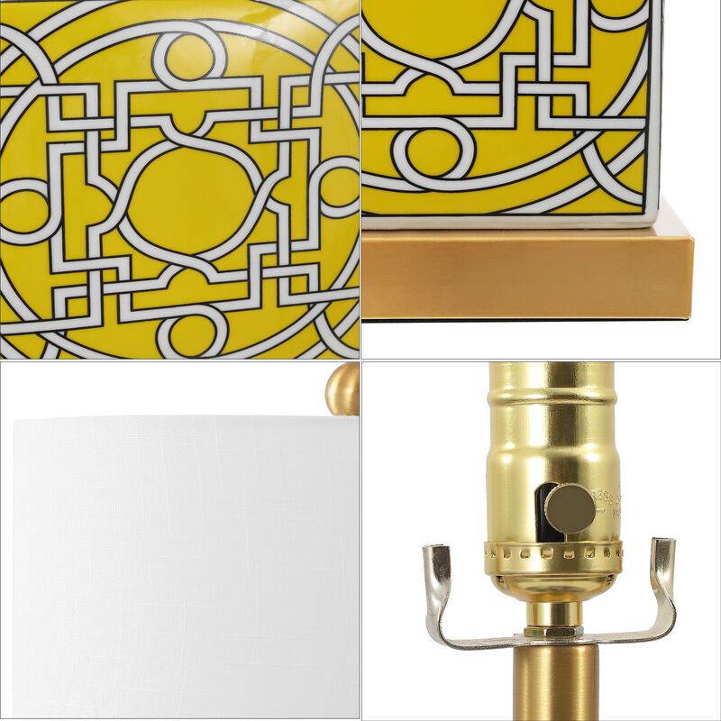 Catherine Modern Transitional Ceramic Metal Square Ginger Jar LED Table Lamp