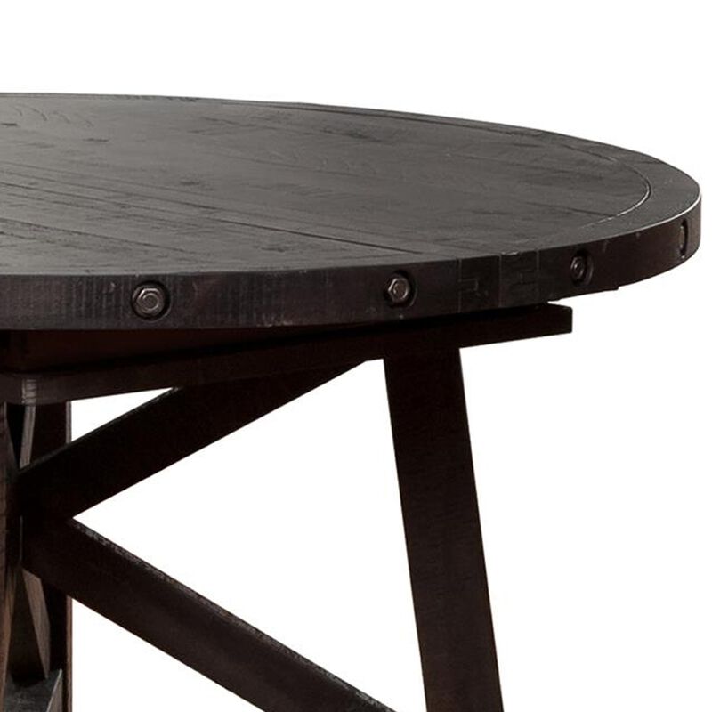 Liu 54 - 72 Inch Round Dining Table, Acacia Wood, Extendable, Dark Brown