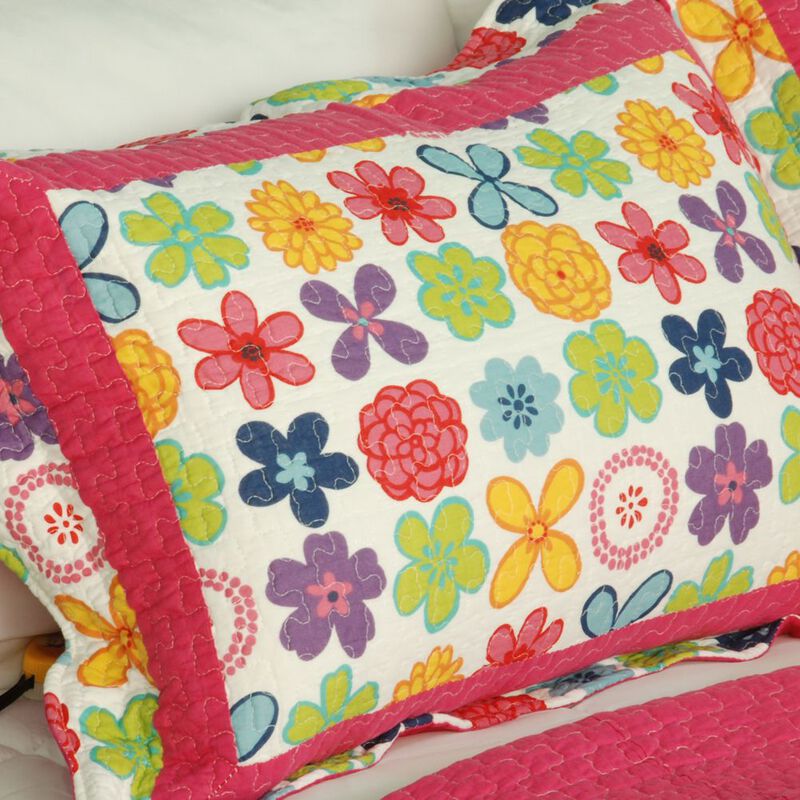 Queen Size Cotton 3-Piece Vermicelli Quilted Printed Quilt Set with Shams - Pink image number 2
