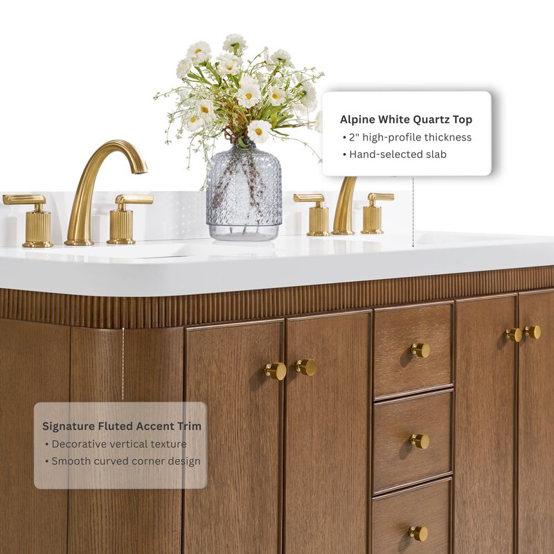 Aston 72 inch Bath Vanity Set in Chestnut Oak Finish with Alpine White Quartz Top image number 2