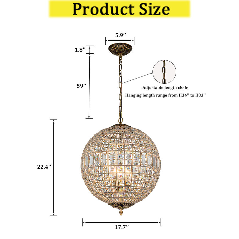 3-Light 18" Handmade Antique Bronze French Vintage Crystal Globe Chandelier image number 5