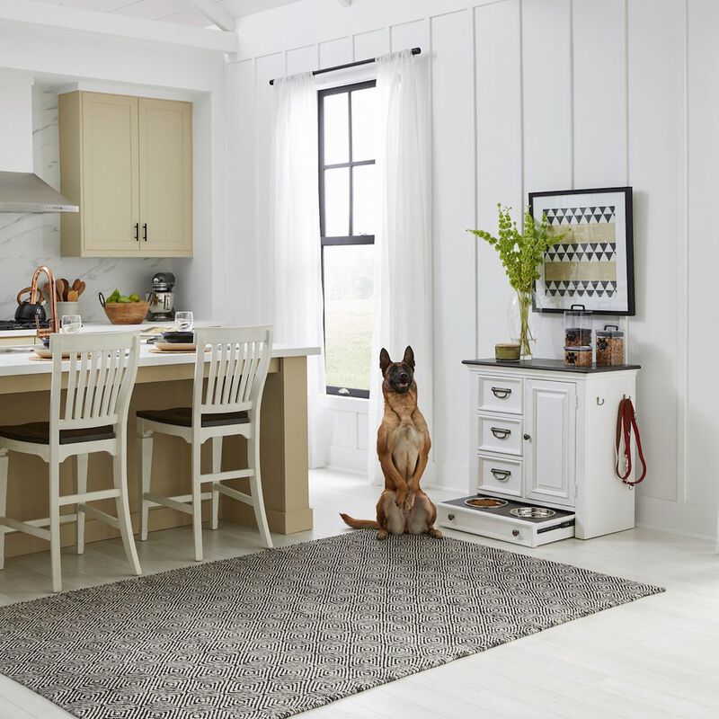 Liberty Furniture Cabinet Cottage Home Storage Pet Food Bowl Drawer - White w/ Charcoal Tops image number 8