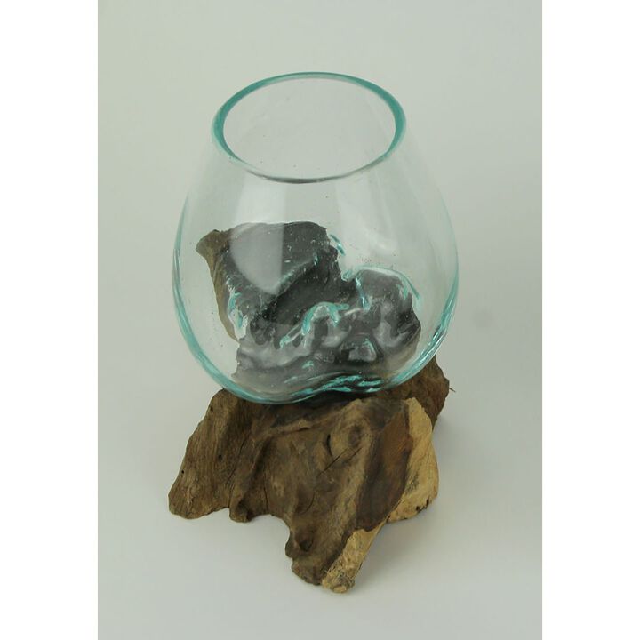 Molten Glass On Teak Driftwood Decorative Bowl Vase Terrarium Planter