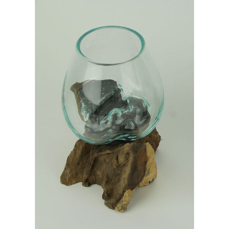 Molten Glass On Teak Driftwood Decorative Bowl Vase Terrarium Planter image number 1