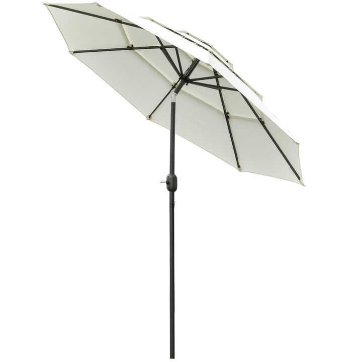 Outsunny 9FT 3 Tiers Patio Umbrella Outdoor Market Umbrella with Crank, Push Button Tilt for Deck, Backyard and Lawn, Beige