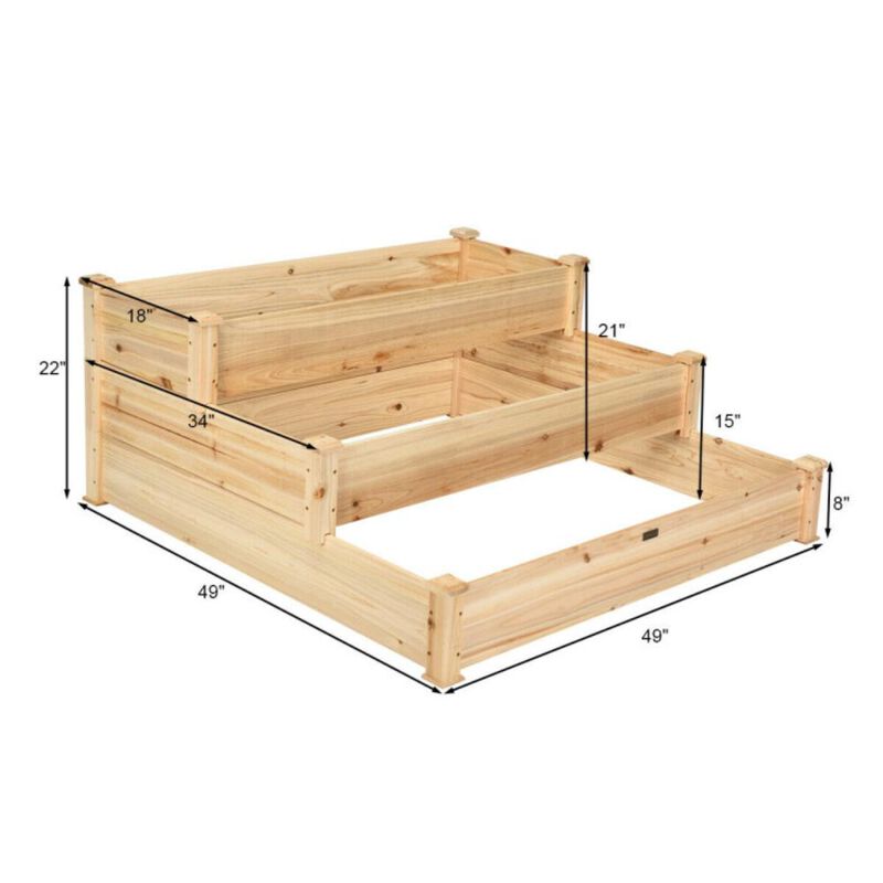 Hivvago 3 Tier Elevated Wooden Vegetable Garden Bed