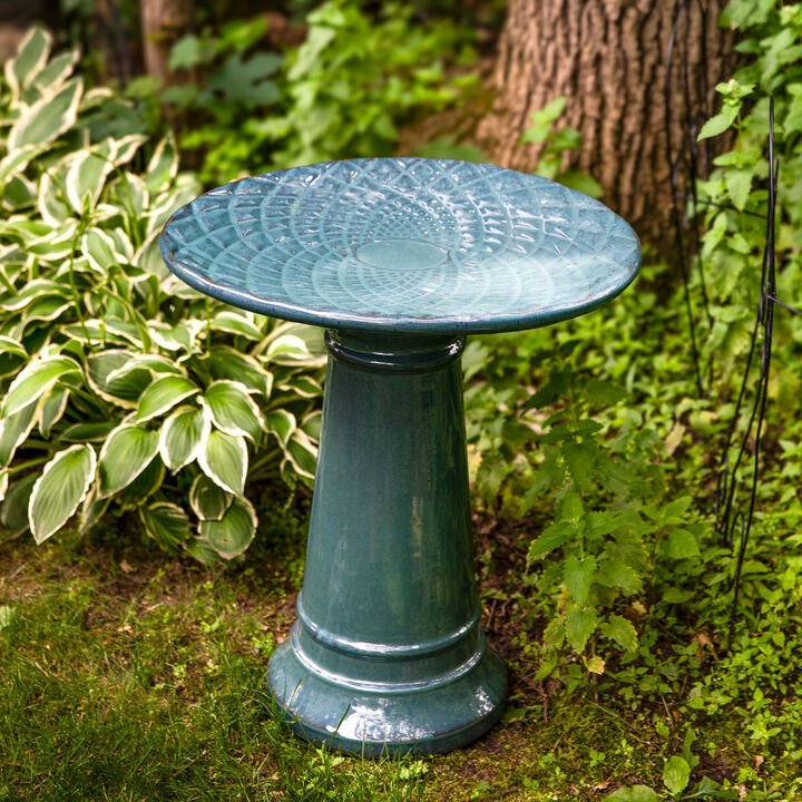 Sunnydaze Rennes Turquoise Ceramic Bird Bath - 22.5" H