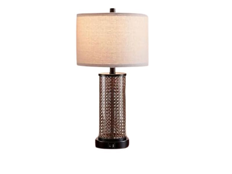 Rattan Glass Table Lamps Set Of 2 For Living Room Bedroom Bulbs Included Black image number 0