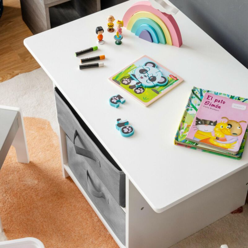 Hivvago Wooden Kids Table and Chairs with Storage Baskets Puzzle