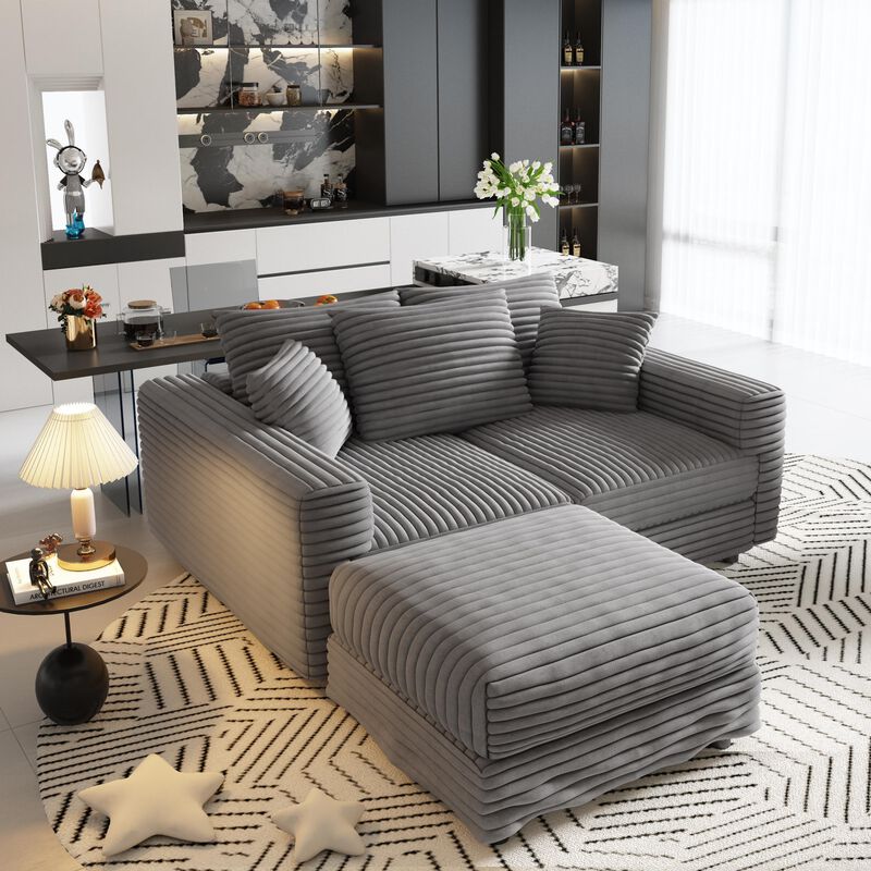 Merax Corduroy 3-Seat Sofa,Modern Comfy Upholstered Sofa Cloud Couch,Deep Seat Couches with Soft Pillows and 1 Ottomans image number 1