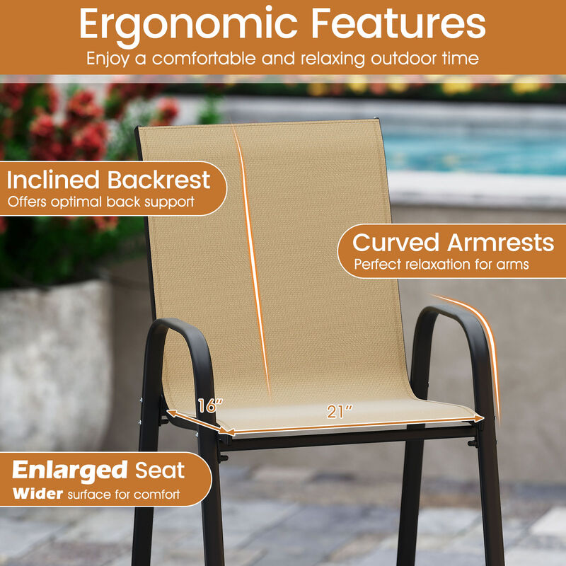 Set of 2 Patio Bar Height Stools with Fabric Seat and Armrests image number 7
