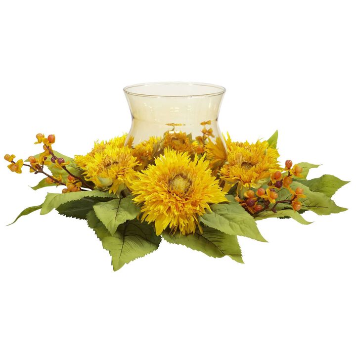 Nearly Natural 7.5-in Golden Sunflower Candelabrum