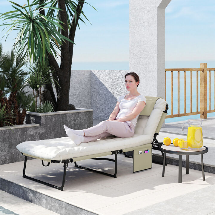 Hivvago Outdoor Reclining Pool Chair with Headrest and Side Pocket