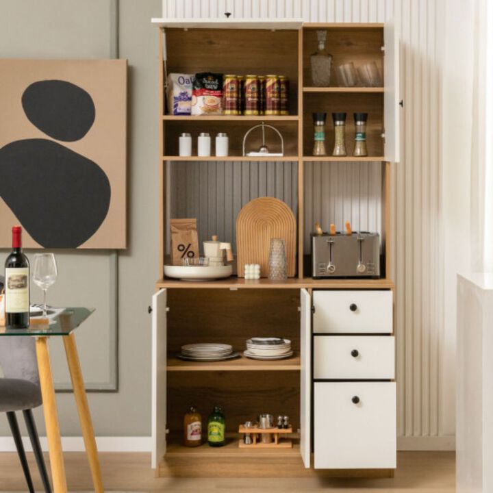 Kitchen Pantry with 3 Storage Cabinet and 3 Deep Drawers