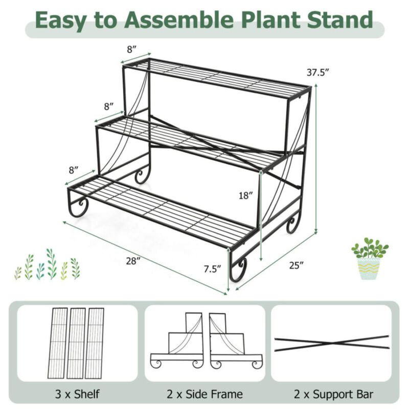 Hivvago 3-Tier Mental Plant Stand with Grid Shelf