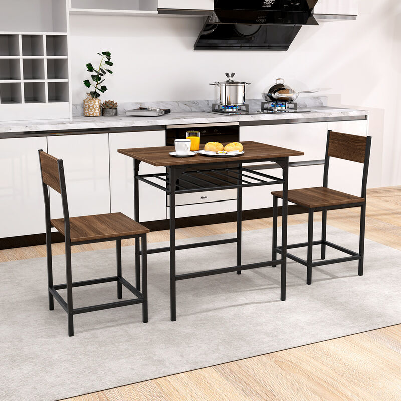 Metal Frame Dining Table Set with Convenient Storage Shelf &ndash; Compact for Small Spaces