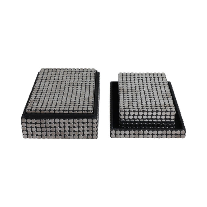 S/3 10/11/12" Studded Boxes, Black