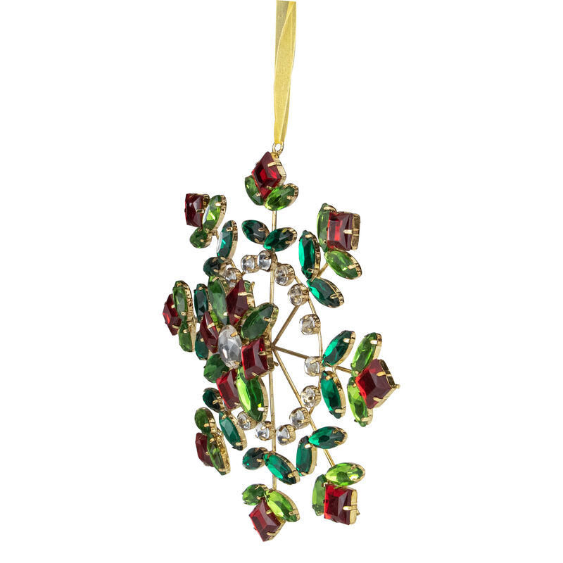 6.5" Green and Red Gem Stone Flowers Snowflake Christmas Ornament image number 3