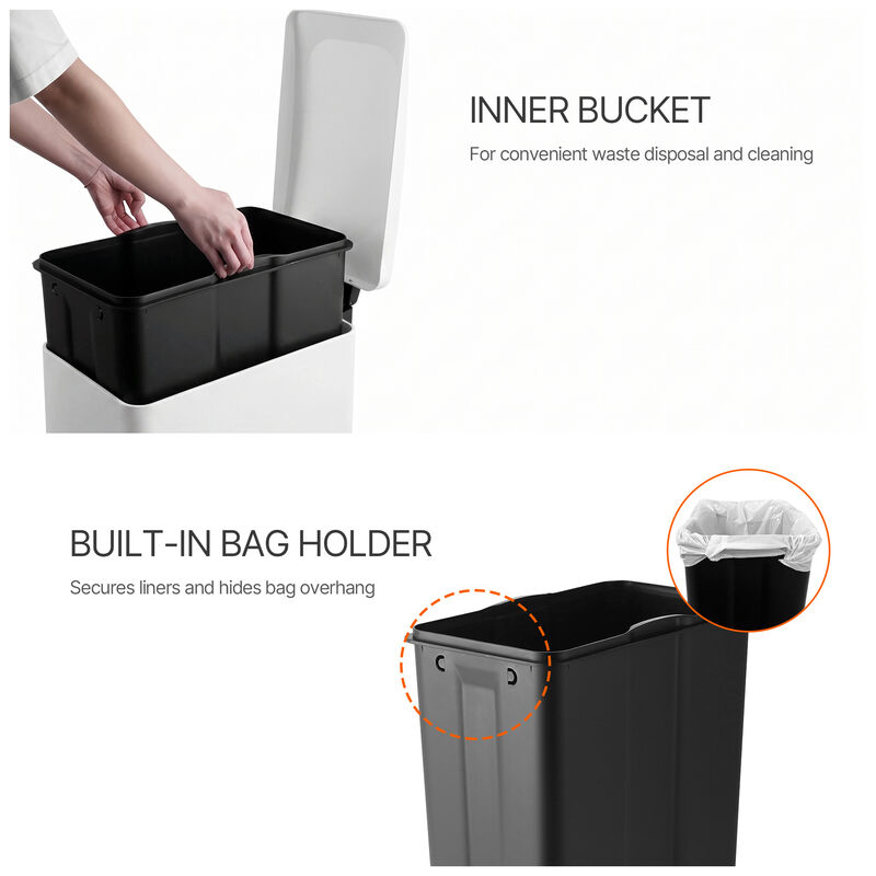 Innovaze 11.9 Gal./ 45 Liter  Slim Stainless-Steel-Made Matt White Step-on kitchen Trash Can image number 7