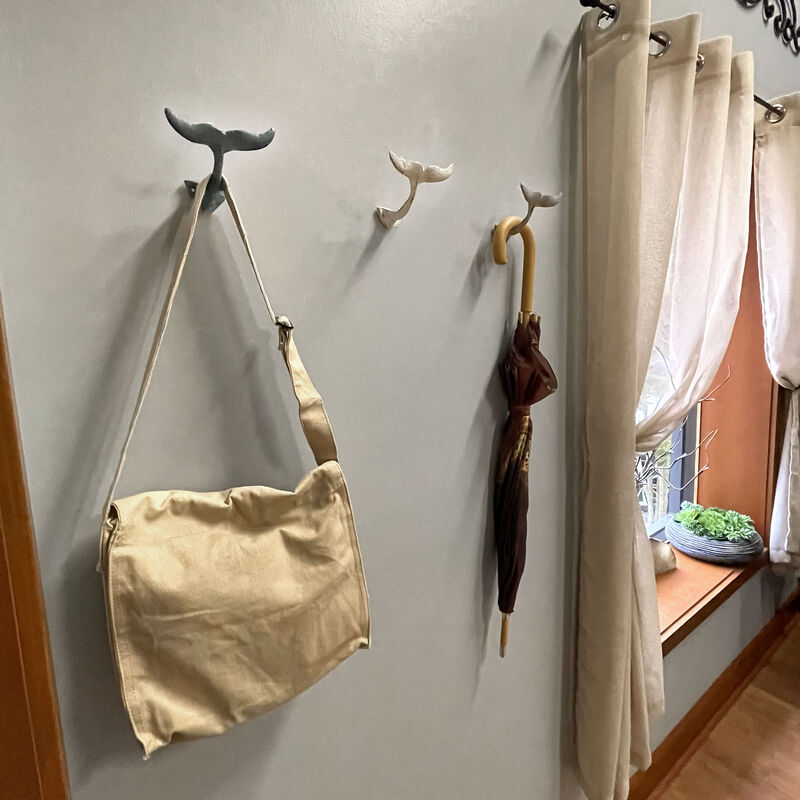 Set of 3 Cast Iron Nautical Whale Tail Wall Hooks - Stylish and Functional Towel, Hat, and Key Hangers - Rustic 5-Inch Decorative Hooks for Coastal-Themed Home image number 7