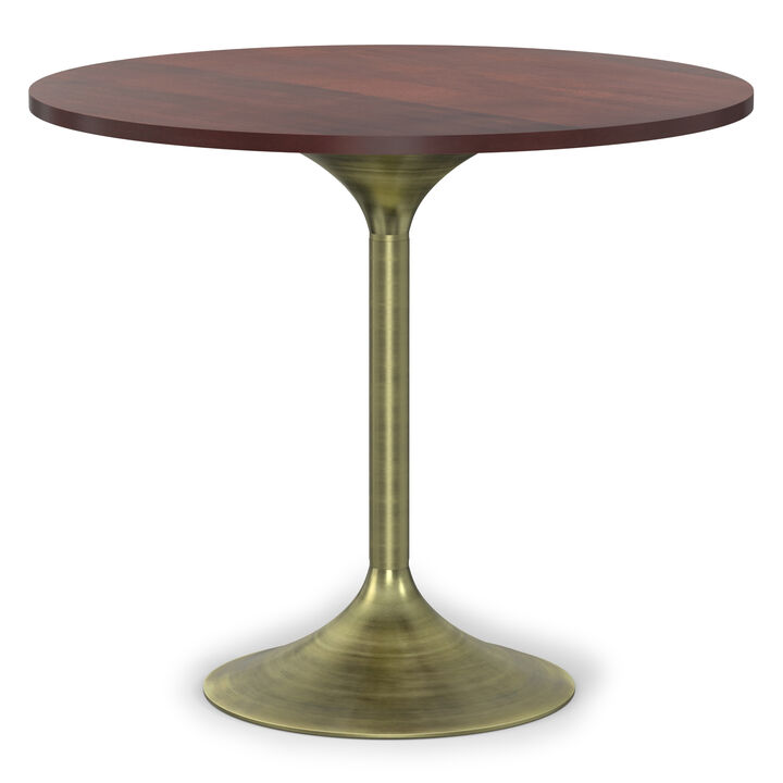 Radford SOLID MANGO WOOD and Metal - Base 36 inch x 36 inch Round Contemporary Dining Table in Walnut/Antique Brass
