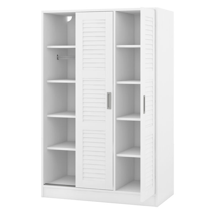 3-Door Shutter Wardrobe with shelves, White