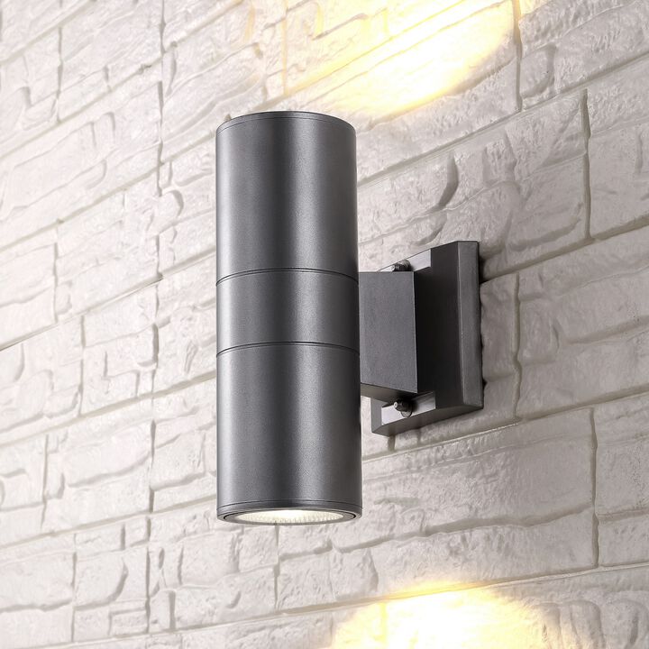 Duo Modern Midcentury Cylinder Outdoor Metal/Glass Integrated LED Wall Sconce