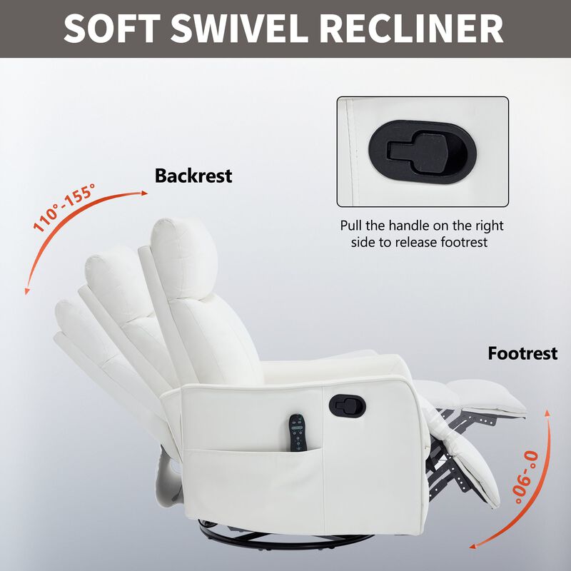 Faux Leather Manual Recliner Chair with Heat and Massage, Living Room Rocker and Swivel Chair image number 8