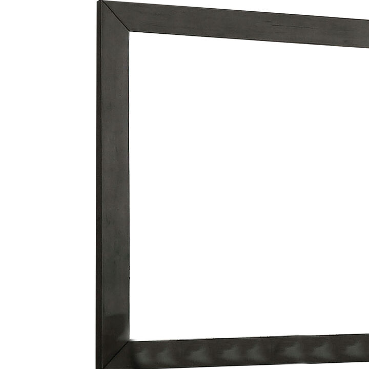 39 Inch Mirror with Rectangular Wooden Frame, Dark Gray-Benzara