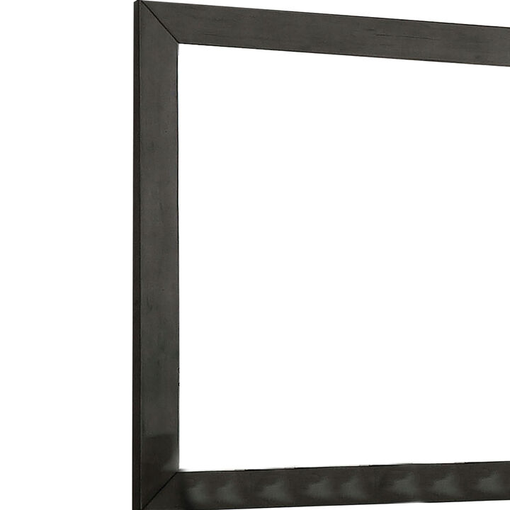 39 Inch Mirror with Rectangular Wooden Frame, Dark Gray - Benzara