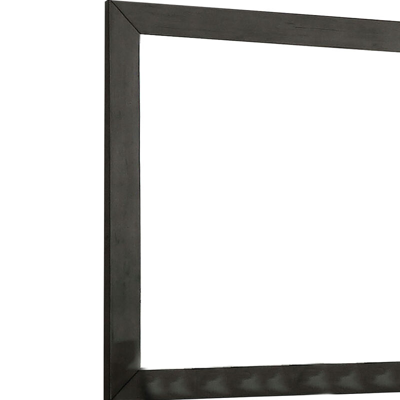 39 Inch Mirror with Rectangular Wooden Frame, Dark Gray - Benzara