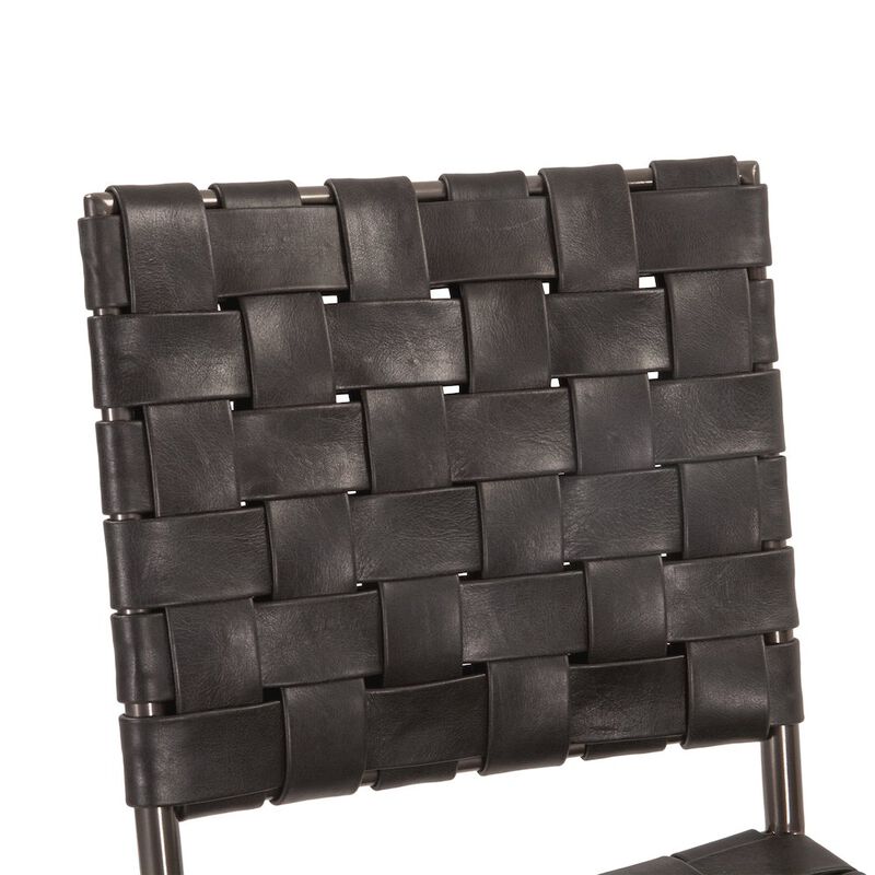 World Interiors Lund Dining Chair in Black Buffalo Leather and Iron