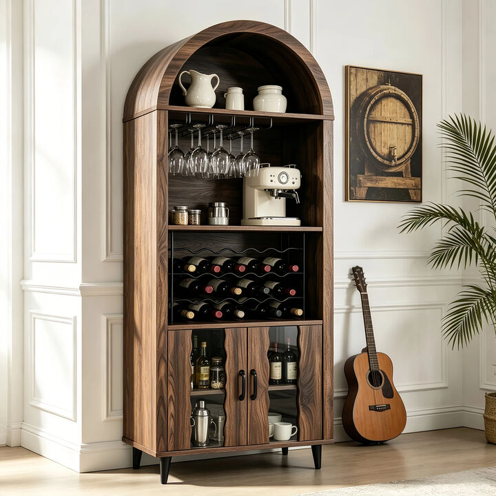 Farmhouse 71" Arched Wine Bar Display Cabinet