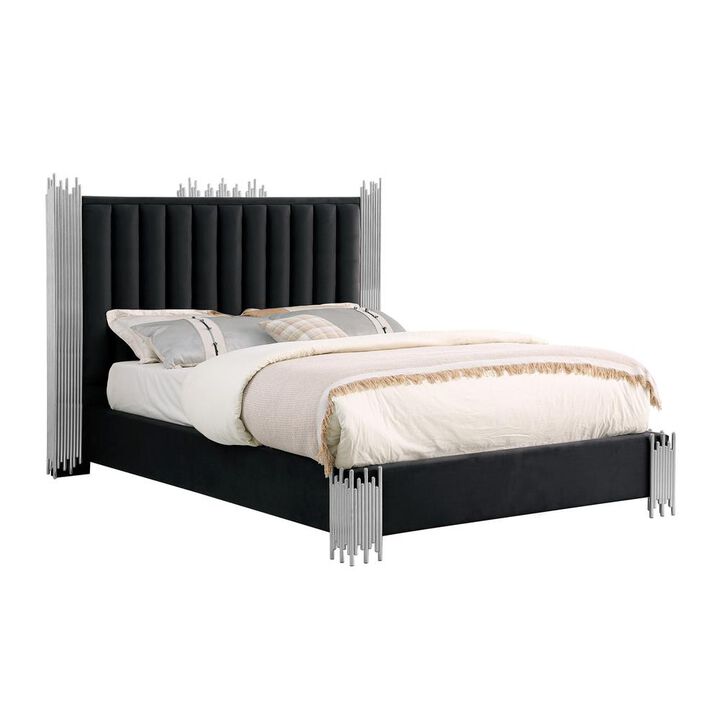 Best Quality Family Queen size Black velvet bed with silver corners (Platform)