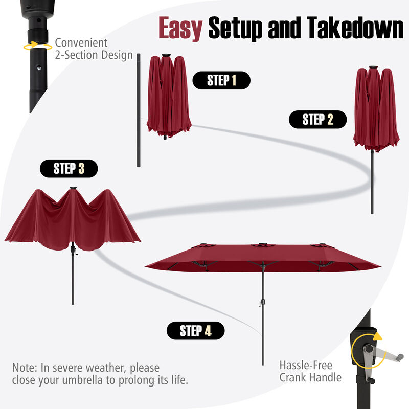 Extra-Large Patio Umbrella with LED Solar Lights and Crank Handle