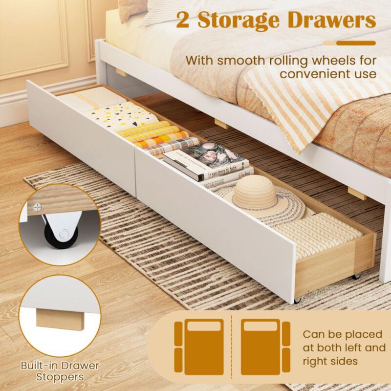 Hivvago Full Size Wooden Bed Frame with 2 Rolling Storage Drawers