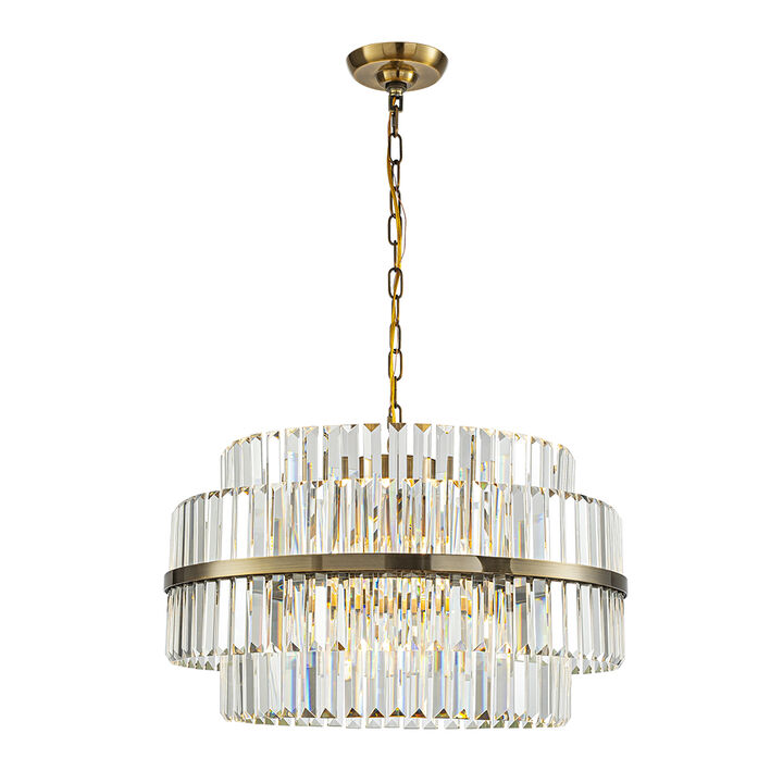 6-Light 26" Modern Antique Brass Round Tiered Crystal Chandelier