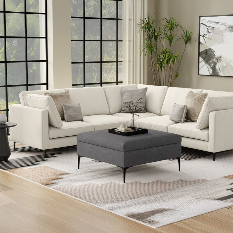 Rebecca 36 inch Wide Contemporary Square Mid&nbsp;Century Coffee Table&nbsp;Storage Ottoman with Lift Up Lid in Slate Grey Polyester Linen, Assembled image number 2