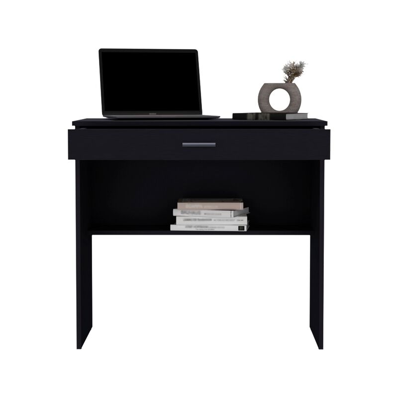 80 C Storage Desk, Compact Workstation with Drawer and Lower Shelf-Black