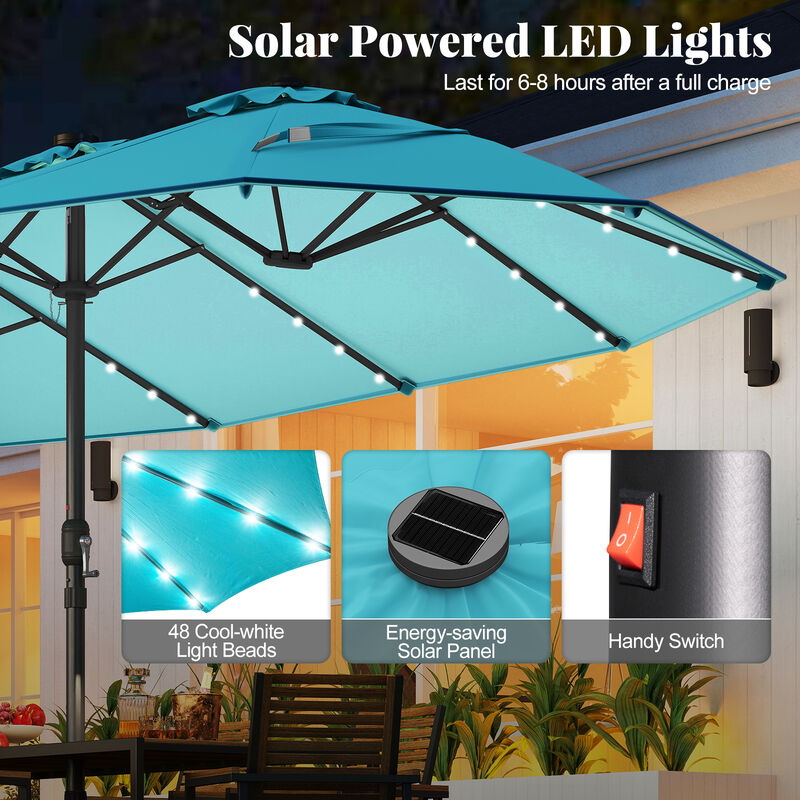 Double-Sided Patio Umbrella with 48 Built-In LED Lights for Outdoor Evening Use