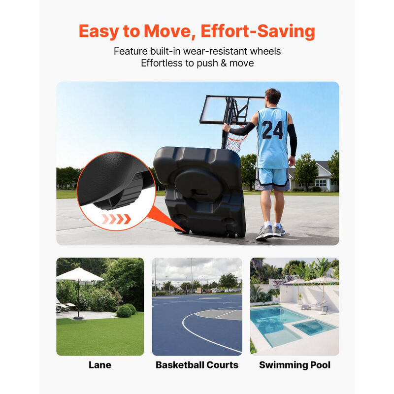 Height Adjustable Basketball Goal with Portable Base, PC Backboard for Driveway & Poolside-Black image number 5