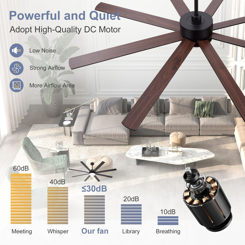 Breezary 72 In LED Ceiling Fan with Light, 3 CCT Color, DC Motor,8 Aluminum Blade, 6 Speed Remote image number 8