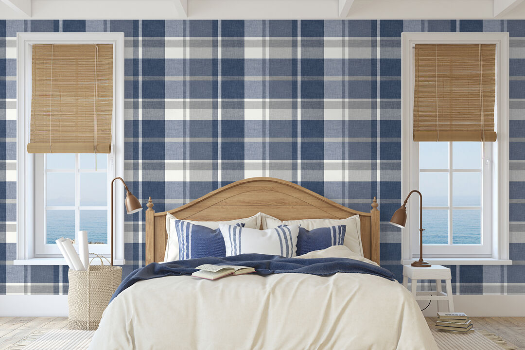 Madaket Indigo Plaid Wallpaper