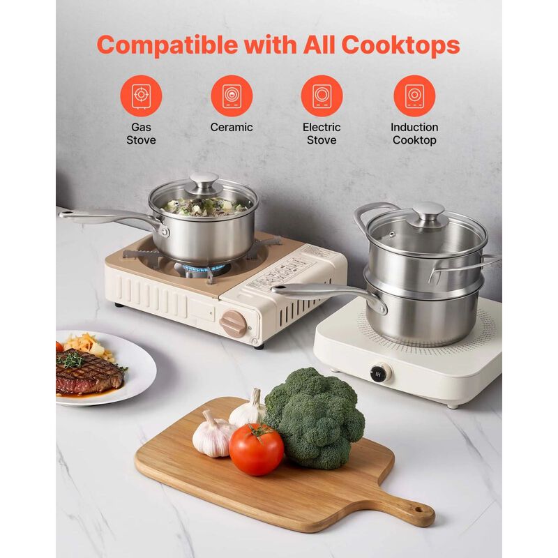 Stainless Steel Saucepan with Steamer & Glass Lid, Nonstick, Oven & Dishwasher Safe image number 6