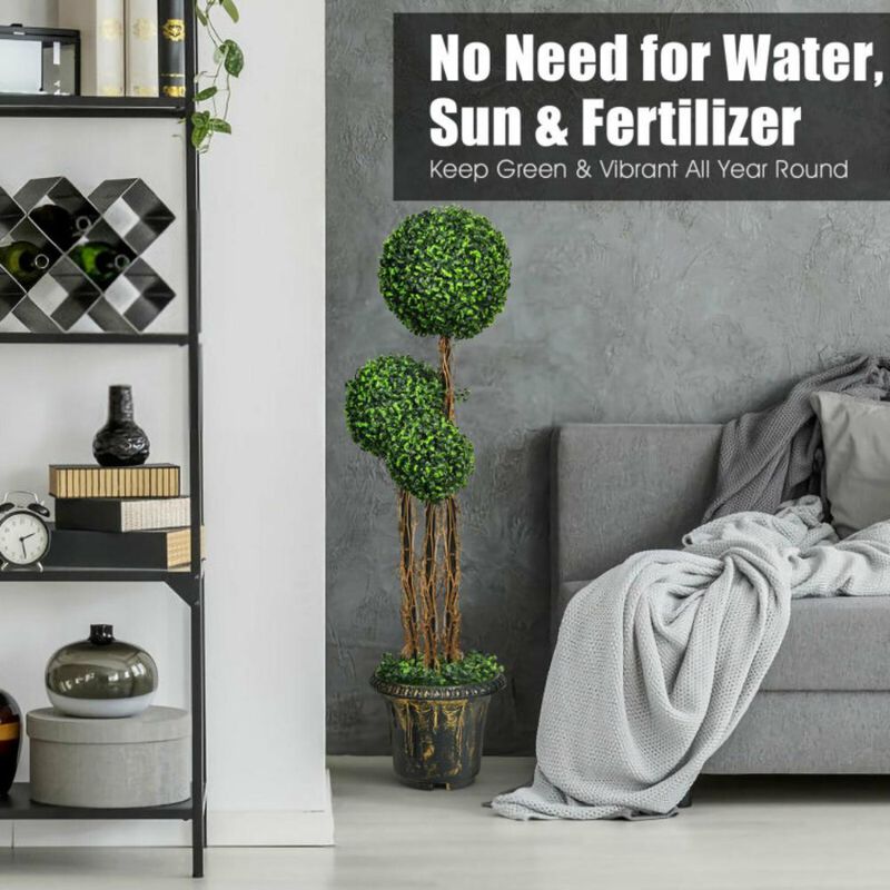 Hivvago 4 Feet Artificial UV Resistant Topiary Triple Ball Tree Plant